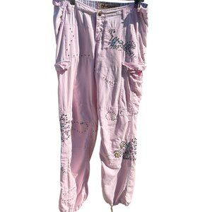 Y2K Vintage Da Nang Cargo Pants Pink L Studded Embroidery Da-Nang Rhinestones